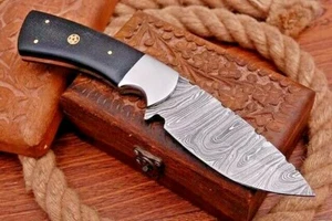 Cuchillo de caza de acero Damasco hecho a mano personalizado hoja fija espiga completa regalo para él JW - Imagen 1 de 4