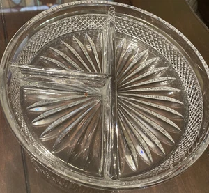 Plato para servir vintage de cristal de plomo fuego y diamantes redondo dividido de 3 secciones* - Imagen 1 de 7