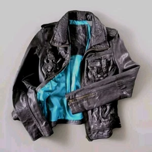 CHAQUETA DE CUERO BNNBW SUPERDRY MEGAN DELGADA DOBLE CUELLO TALLA 2XS - Imagen 1 de 10