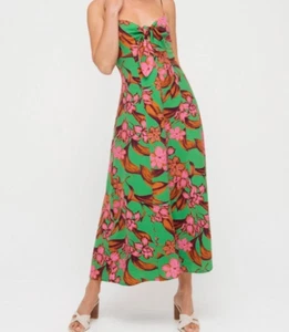 SHEIKE Green & Pink Floral Midi Dress with Tie Back Size 14 - Picture 1 of 7