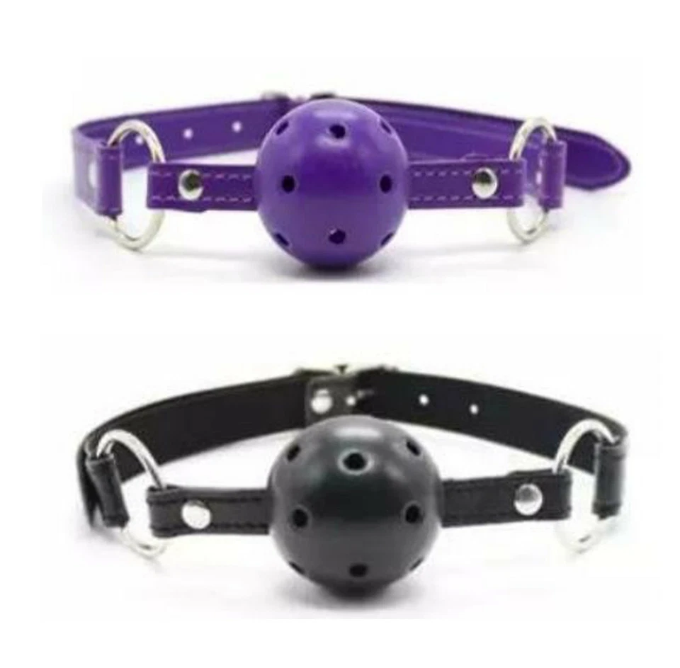 Arnés de mordaza de bola transpirable de cuero púrpura/negro sujeción de bondage ajustable Foto 1 de 1
