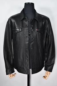Chaqueta de camionero Levi’s Big E de cuero negra para hombre talla XL - Imagen 1 de 13