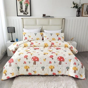 3PCS Cute Mushroom Comforter Set Queen for Boys Girls Toddlers and Kids, Bed in - Picture 1 of 8