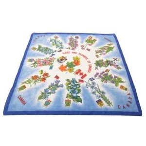 Vintage Canada Flags & Flowers Scarf Blue Souvenir 25" Italy Polyester Italy - Picture 1 of 8