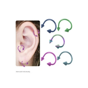 Titanium Twister Spiral Rings & Spike Ends 16 Gauge 5/16" (8 mm) Cartilage Navel - Picture 1 of 2