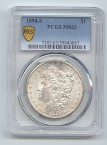 1890-S Morgan Silver Dollar, PCGS TrueView MS-63 - Picture 1 of 2