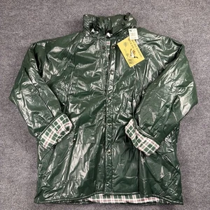 Vintage K Mart Duck Bay Rain Wind Jacket Plaid Flannel Lined PVC XL Green Hooded - Picture 1 of 7