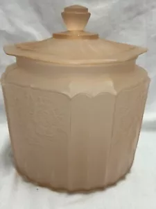 Vintage Anchor Hocking Mayfair Frosted Pink Depression Glass Cookie Jar With Lid - Picture 1 of 15