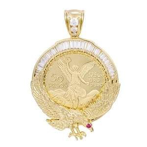 14K Gold Plated Mexican Centenario Scorpions Moneda 50 Pesos CZ Pendant Medal - Picture 1 of 4