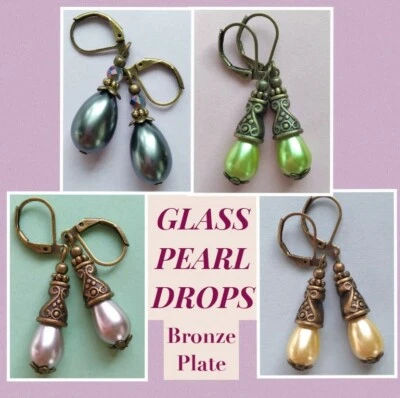 LÁGRIMAS PERLA VIDRIO Palanca Trasera Hecha a Mano BRONCE ELEGIR xx Foto 1 de 4