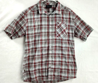 Peak Performance 衬衫男式 XL 休闲格纹红色/灰色短袖纽扣 — 第 1/4 张图片