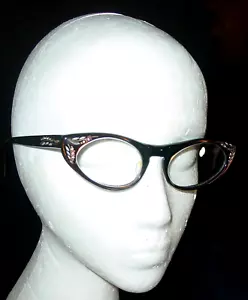 Vintage Katzenaugen Rand 46/20 Brille 4X5 1/2 Gestell 20 Strass Tittmus USA - Bild 1 von 20