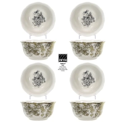 222 Quinto HAWTHORNE GOLD 16oz Sopa Ensalada Cereal 5.75" Juego de Cuencos 4 Flores Florales Foto 1 de 4