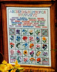 Cross Stitch Pattern FLOWER ALPHABET Sampler Sunflower Rose Calla Lilly Zinnia - Picture 1 of 7