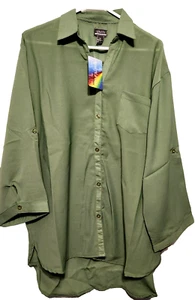 Women's Plus Size 3XL Uniti Casuals Green Button Up Long Sleeve Blouse - Picture 1 of 9