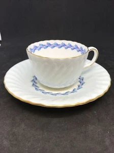 Minton CHEVIOT BLUE Flat Cup & Saucer 2.25" - Beautiful! - Picture 1 of 6
