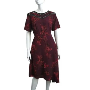 Basque Short Sleeve Dress Size 14 Fit and Flare Purple Floral Asymmetric NWT - Picture 1 of 13