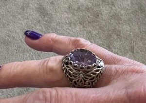 Unique Amethyst, Diamond Sterling Silver Ring - Picture 1 of 7
