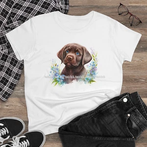 Chocolate Labrador Lab Puppy Dog Breed Blue Eyes Graphic Art Ladies T Shirt - Picture 1 of 3