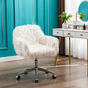 Modern Faux Fur Office Chair, Fluffy Vanity Chair for Girls - Picture 1 of 12