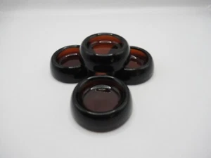 Four Hazel Atlas Amber Furniture Coasters Castor Cups 2 3/8" Across 2" Opening - Picture 1 of 21