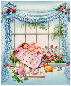 Set of TWO 5x7 Vintage Retro BABY WEIGHS IN Handmade Cotton Fabric Blocks - Picture 1 of 4