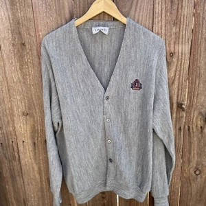 Vintage Izod Cardigan Mens Large Gray Grey Button Vneck USA Made Logo Acrylic - Picture 1 of 6