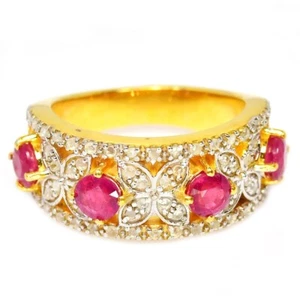 925 STERLING SILVER RING GENUINE PINK RED RUBY GEMSTONE ROUND FACET CUT SIZE 8 - Picture 1 of 8