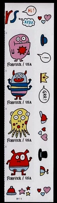 MESSAGE MONSTERS US #5636-5639 VF PLATE# FOREVER STAMP SET STICKERS SAY HI FUNNY - Image 1 of 2
