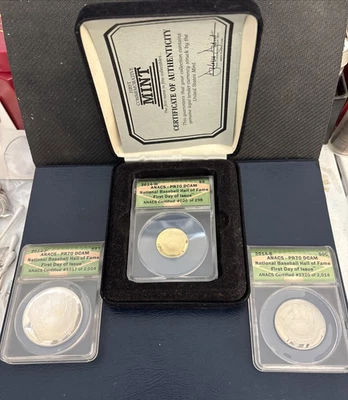 2014 W Baseball Proof 1/4 Oz Gold $5  Silver Half And Dollar Set ANACS PF70 DCAM - Image 1 of 4