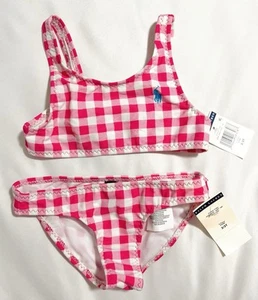 NWT Polo Ralph Lauren Girls' Pink Gingham Check Swimsuit Toddler 3T Rare 2 Piece - Picture 1 of 2
