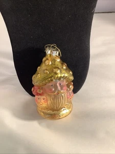 Moderner Vintage großer Pilz Weihnachtswichtel mundgeblasen Glas Ornament Gold Boho Jumbo 5,5" - Bild 1 von 5
