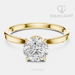 Anillo de compromiso redondo de diamantes cultivados en laboratorio de 1,00 quilates de oro amarillo de 14 k certificado IGI - Imagen 1 de 20