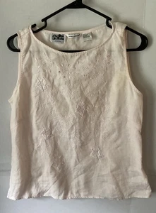 richard malcolm irisches Leinen Tanktop rosa bestickt groß - Bild 1 von 8