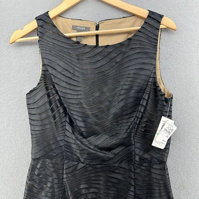 Muse Neiman Marcus Black Wavy Faux Leather Striped Sheath Dress Sleeveless SZ 8 - Image 1 of 4