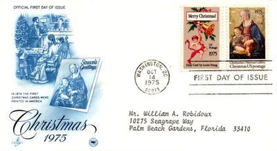 Artesanía vintage FDC USPS Scott #1579 / 1580 saludos de temporada de Navidad c1975 Foto 1 de 4