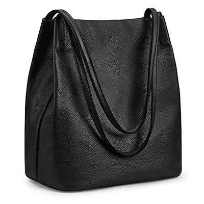  Bolsos de hombro de cuero genuino suave para mujer con negro Foto 1 de 4