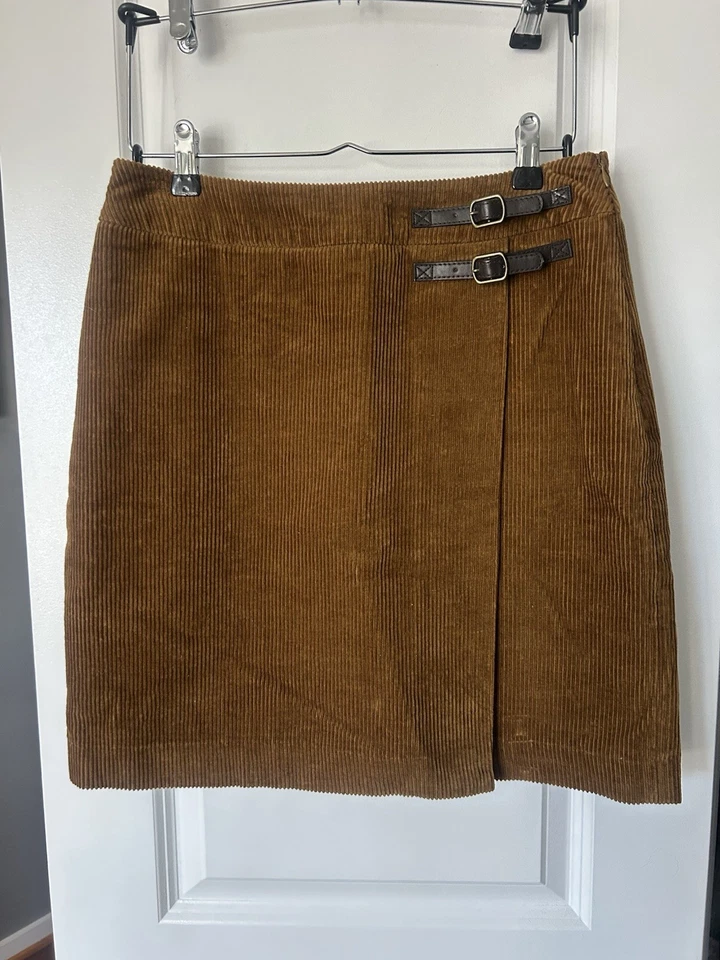 Boden Mujer Marrón Pana Envolvente Falda Cuero Hebilla Detalle Preppy Talla 6R Foto 1 de 4