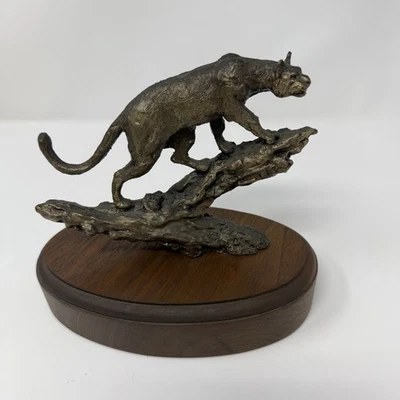 Vtg Wally Shoop Mountain Lion “King Of The Mountain”Bronze Statue #187/500 COA - Image 1 of 4