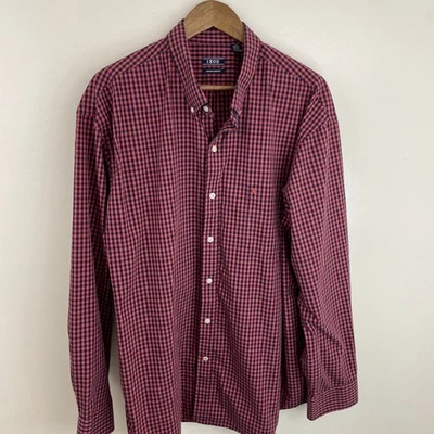 IZOD Premium Essential Shirt Mens 2XL XXL Pink Gingham Plaid Long Sleeve Button - Image 1 of 4