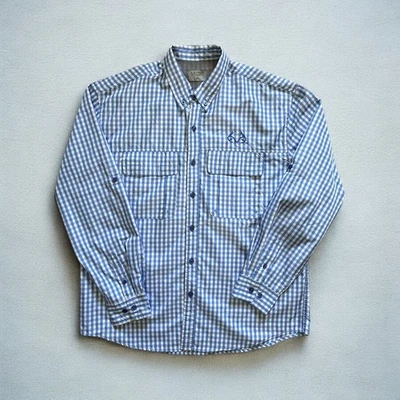 Realtree Fishing Shirt Mens Large Blue White Gingham Plaid Button Up Outdoor - Image 1 of 4