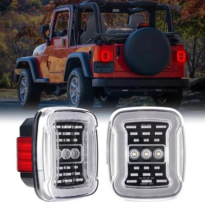 For 1997-2006 Jeep Wrangler TJ Red LED Tail Lights Turn Signal Brake Lamps Assy - Image 1 of 4