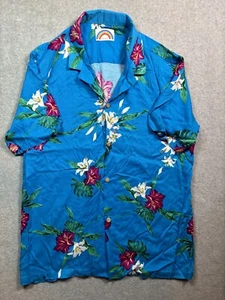 Paradise Found Men’s Size Large Blue Floral Aloha Hawaiian Shirt Made in Hawaii - Picture 1 of 11