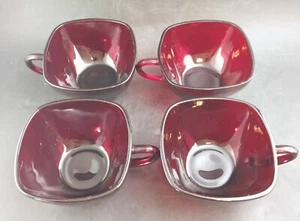 Four Cambridge Glass Royal Ruby Red Square Teacups / Mugs c.1930s - Picture 1 of 7