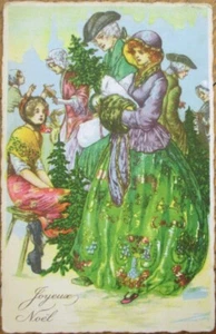 Postkarte Weihnachten 1920, französisches Art Deco Paar auf dem Markt - Bild 1 von 1