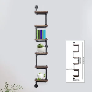 6-Tier Industrial Floating Shelves Wall Mount Pipe Shelves Wood Ladder Bookshelf - Picture 1 of 10