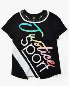 ♡*NEW* Justice Girls Size 12 Sport Mesh 2fer Tee in Black♡ - Picture 1 of 6