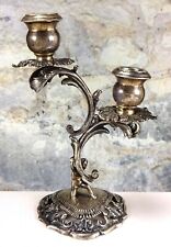 Antique 900 Coin Silver Ornate Double Candle Stick Holder w/Cherub 311 gr 