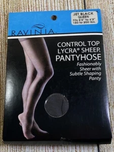 NEW Vintage RAVINIA JET BLACK Queen Control Top Sheer Pantyhose Shaping Panty - Picture 1 of 5