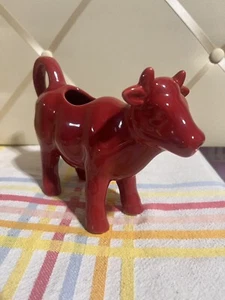 Food Network Red Stoneware MILK COW CREAMER / Pitcher 8 X 5.5 X 2.5” Never Used - Picture 1 of 10
